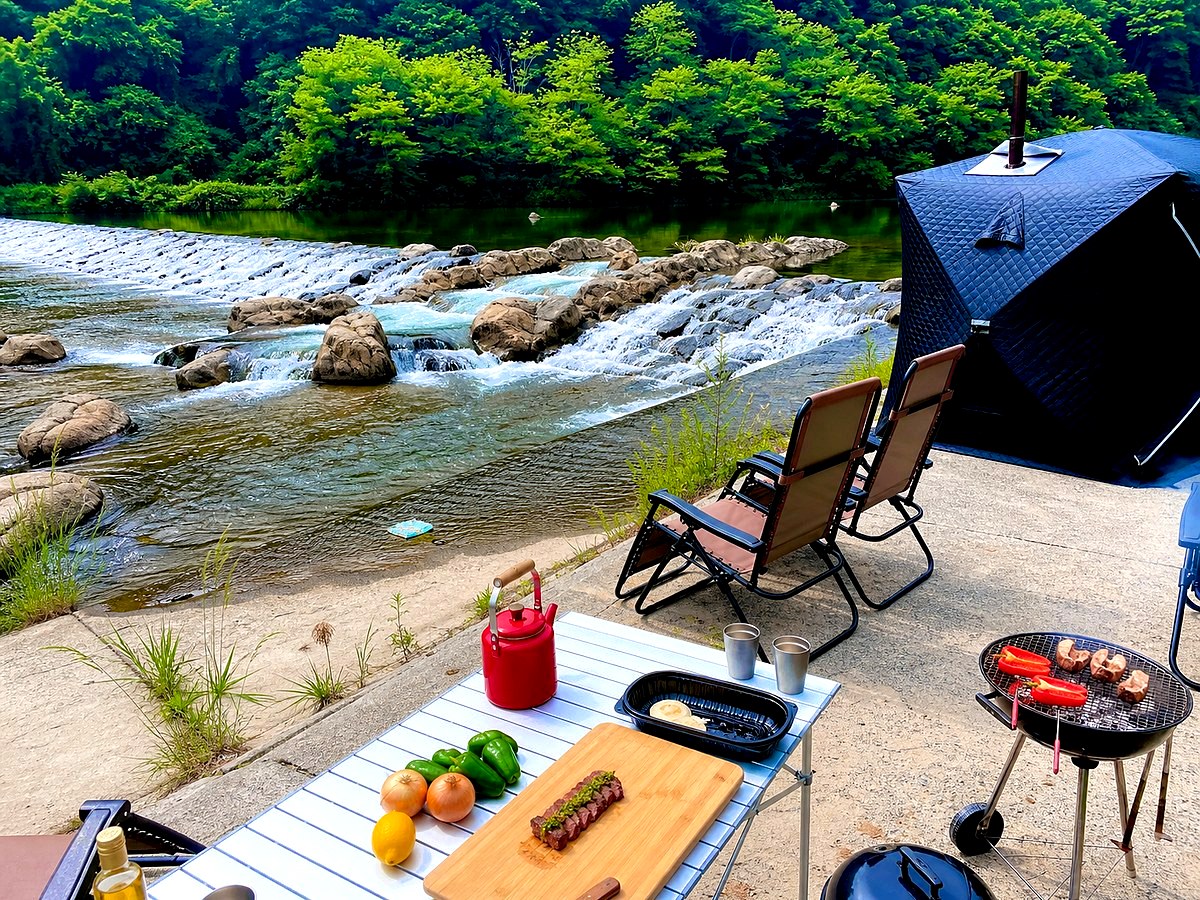 Private outdoor sauna by the river